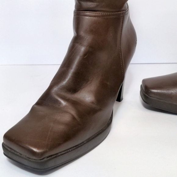 Skechers Vintage 90s y2k Brown Square Toe Chunky Heeled Boots Vegan Leather 10 - Picture 9 of 14